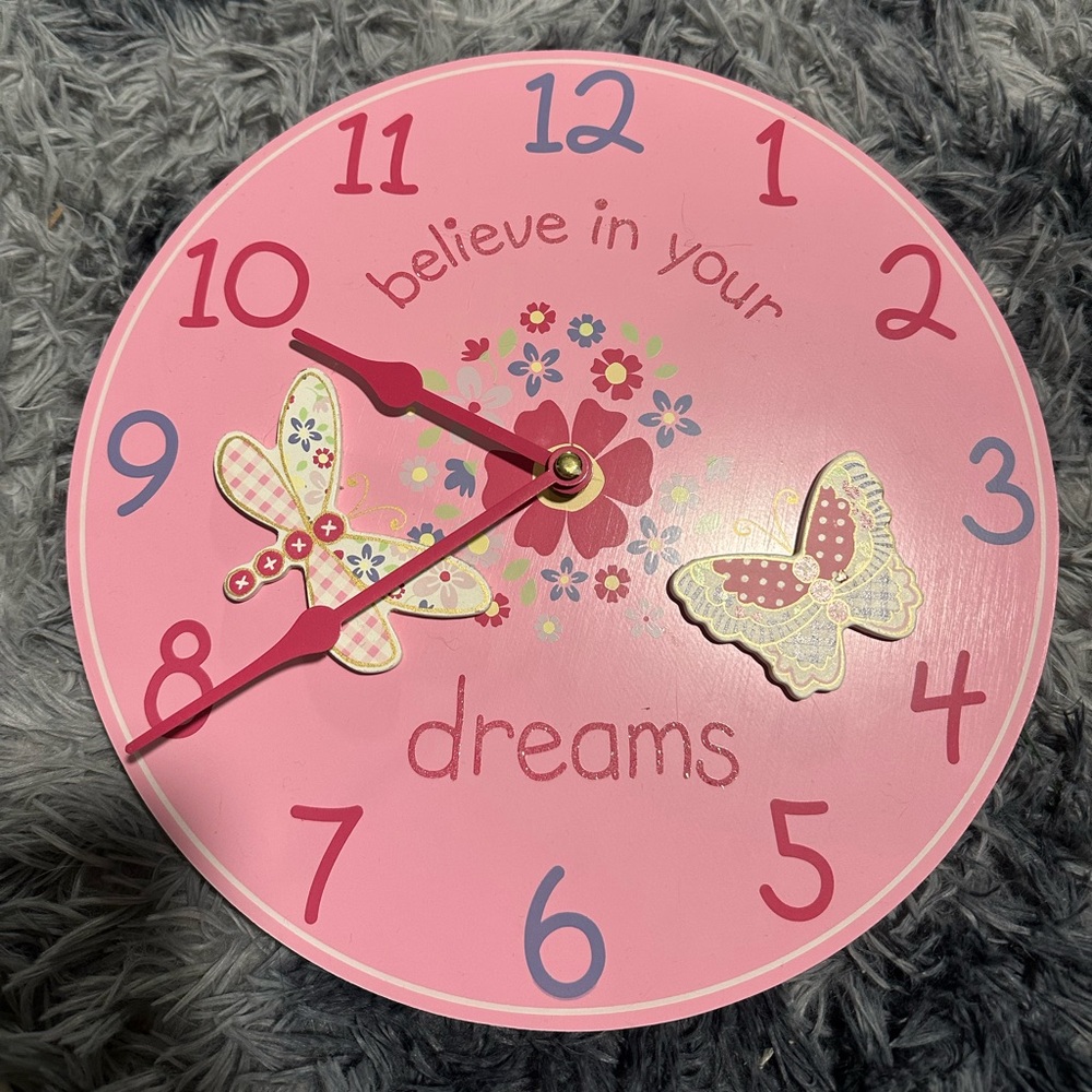 Pink Butterfly Wall Clock